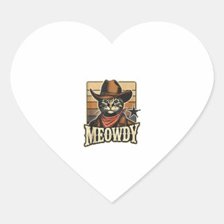 Meowdy Cat Cowboy Cowgirl Meow Howdy Halloween Cos Hjärtformat Klistermärke