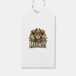 Meowdy Cat Cowboy Cowgirl Meow Howdy Halloween Cos Presentetikett