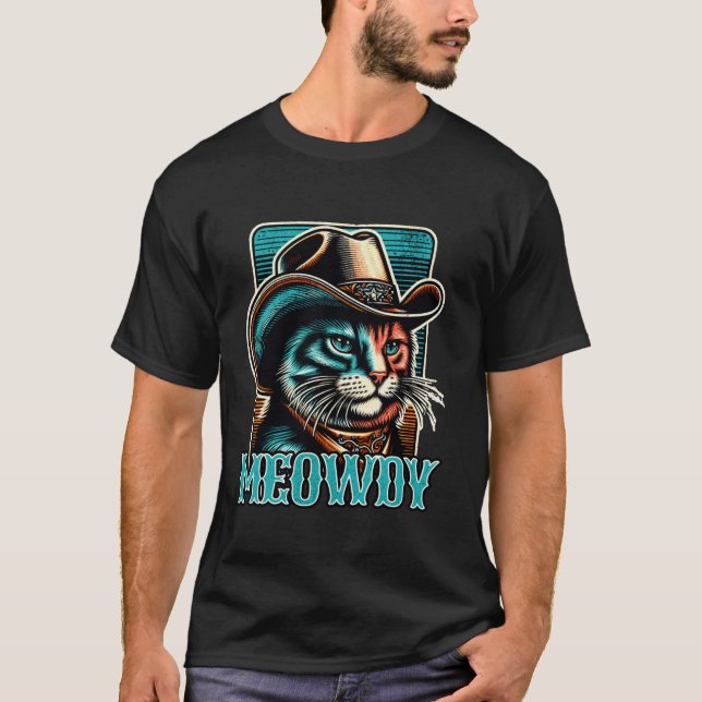 Meowdy Cat Cowboy Cowgirl Meow Howdy Halloween Cos T Shirt (Framsida)