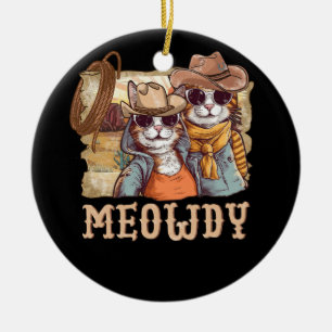 Meowdy Cat Funny Howdy Meme Western American Cowbo Julgransprydnad Keramik