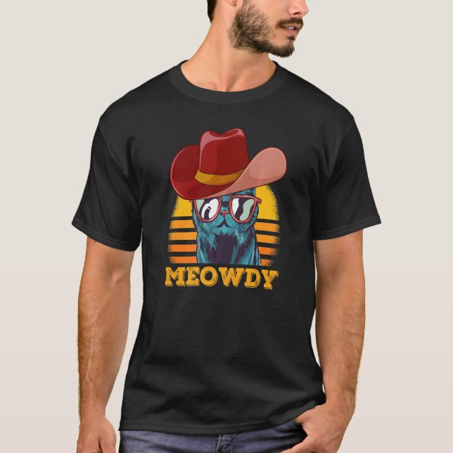 Meowdy Cat Meme Matching Meow och Howdy Land Mu T Shirt (Framsida)