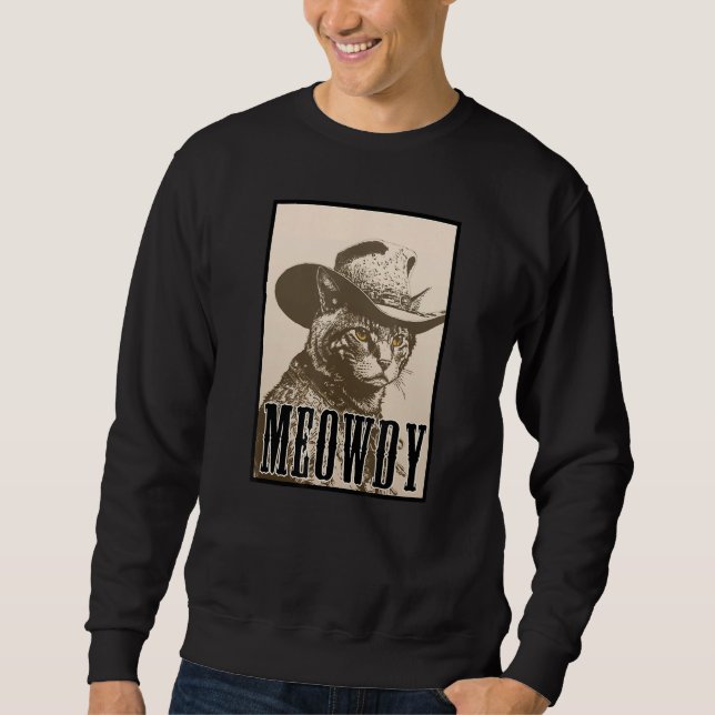 Meowdy Cat Shirt - Funny Mashup Meow and Howdy - C Lång Ärmad Tröja (Framsida)