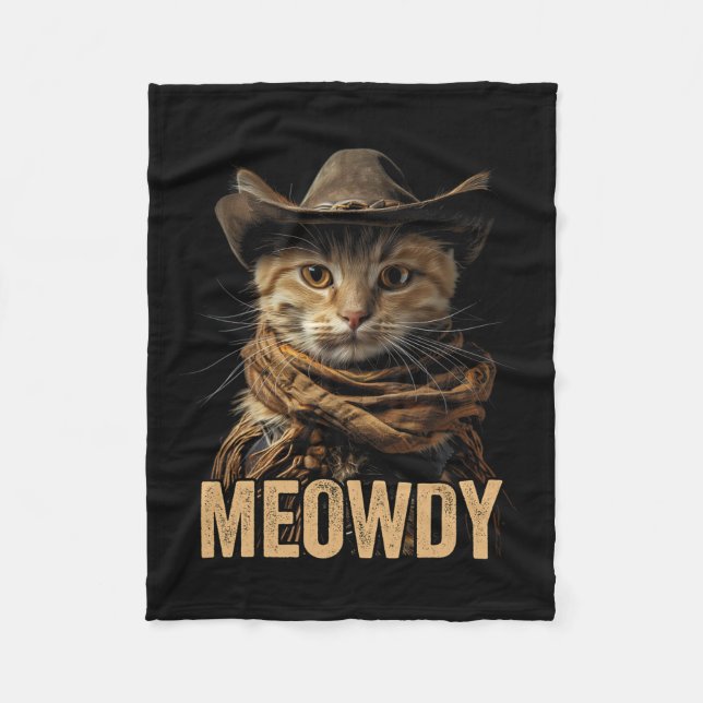Meowdy Cat Shirt Meowdy Cowboy Cat Land Westernare Fleecefilt (Framsidan)