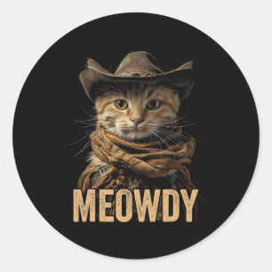 Meowdy Cat Shirt Meowdy Cowboy Cat Land Westernare Runt Klistermärke
