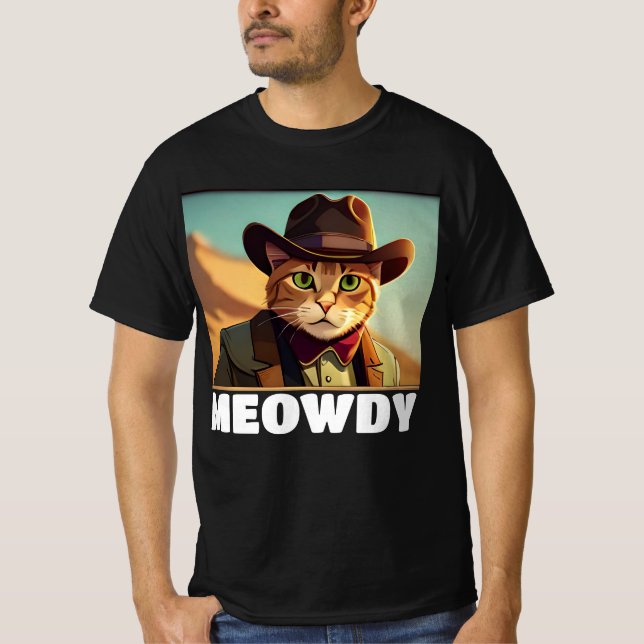 MEOWDY COWBOY CAT MENS T-SHIRT (Framsida)