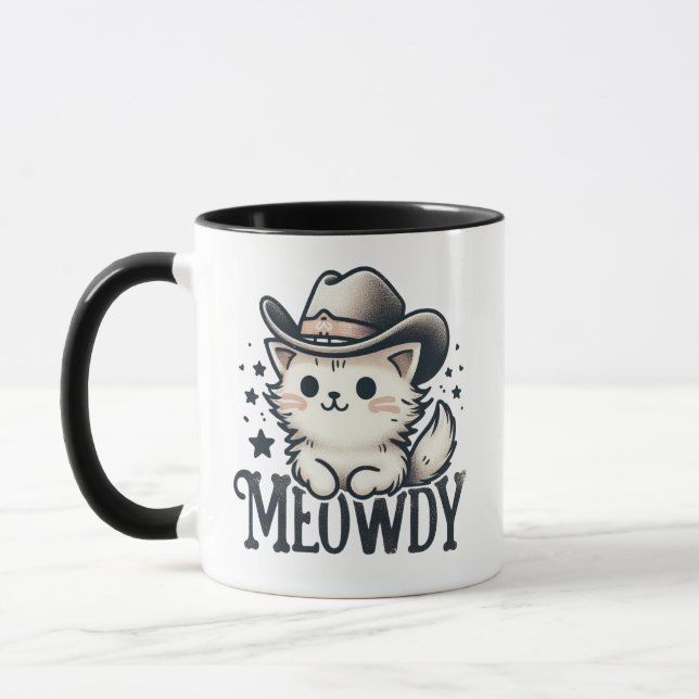 Meowdy cowboy Hat Cactus cat Mugg (Vänster)