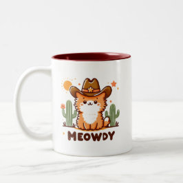 Meowdy cowboy Hat Cactus cat Två-Tonad Mugg