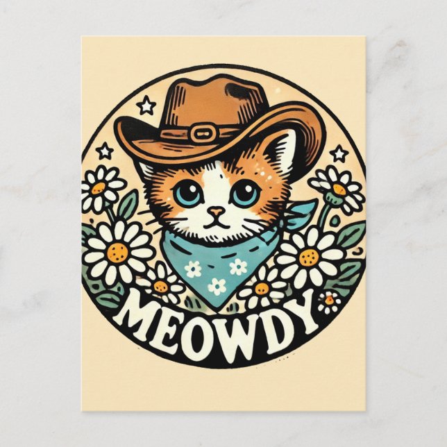 Meowdy Cowboy Kattunge Vykort (Framsida)