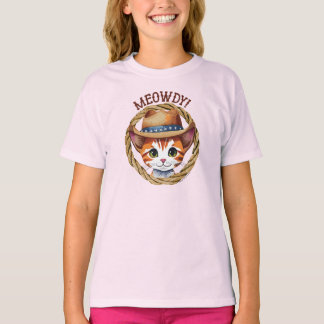 Meowdy! Cute Kitten Wearing a Cowboy Hat T Shirt