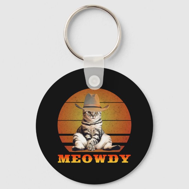Meowdy Funny Cowboy Cat Nyckelring (Framsida)