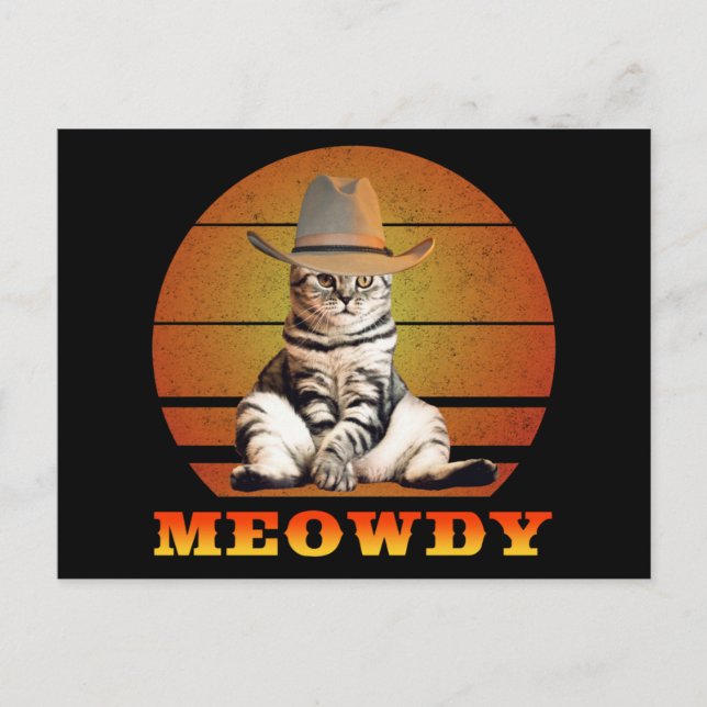 Meowdy Funny Cowboy Cat Vykort (Framsida)