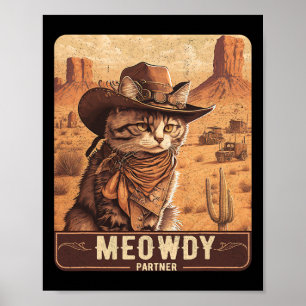 Meowdy! Funny Land Music Cat Cowboy Hat Poster