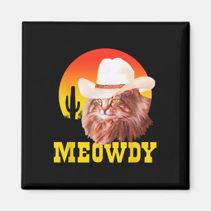 Meowdy! Funny Land Music Cat Cowboy Hat Vintage Magnet