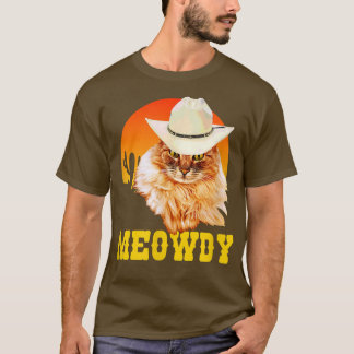 Meowdy! Funny Land Music Cat Cowboy Hat Vintage T Shirt