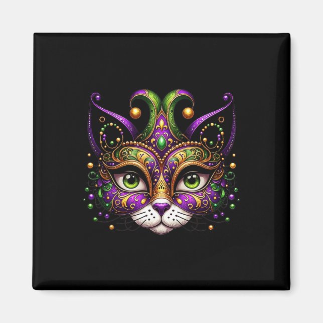 Meowdy Gras Cat Kitten MasqueraMardi Gras Pärlor Magnet (Framsidan)
