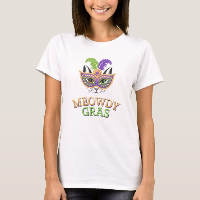 Meowdy Gras Cat Mardi Gras T Shirt (Framsida)