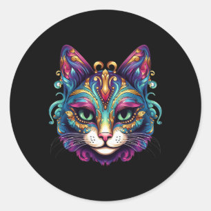 Meowdy Gras Cats Älskare Kitten Kattunge Mardi Gra Runt Klistermärke