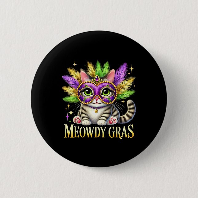 Meowdy Gras Cute Mardi Gras Cat Festival Vibes Mar Knapp (Framsida)
