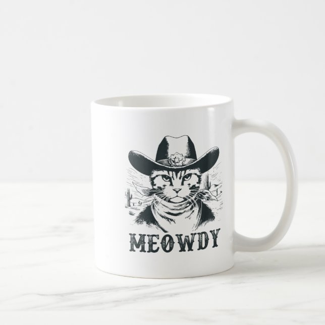 Meowdy - Mashup Between Meow And Howdy - Funny Cat Kaffemugg (Höger)