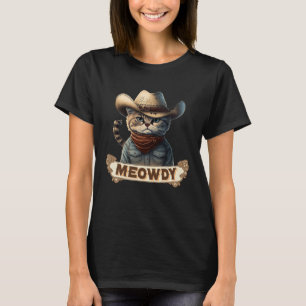 Meowdy Mashup mellan Meow och Howdy Cat Meme T Shirt