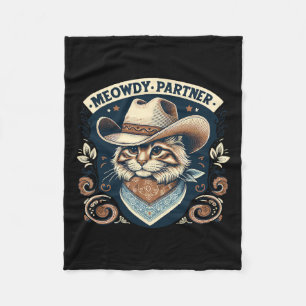 Meowdy Partner Cat Cowboy Hat Howdy Funny Land Fleecefilt