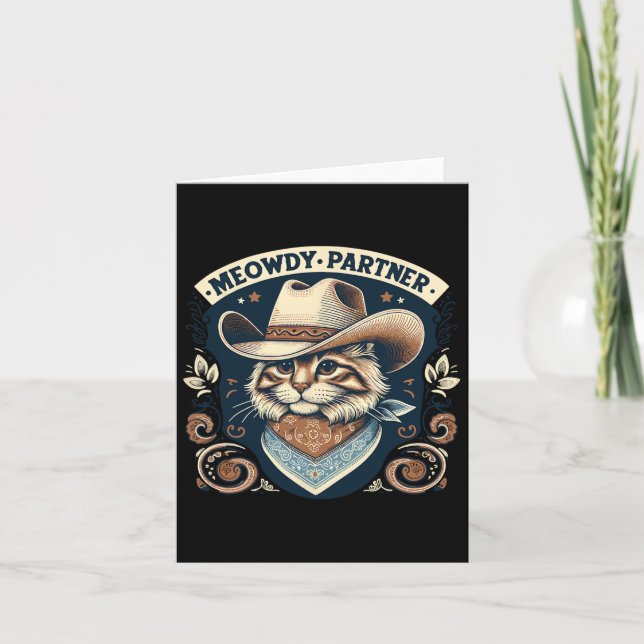 Meowdy Partner Cat Cowboy Hat Howdy Funny Land Kort (Framsida)