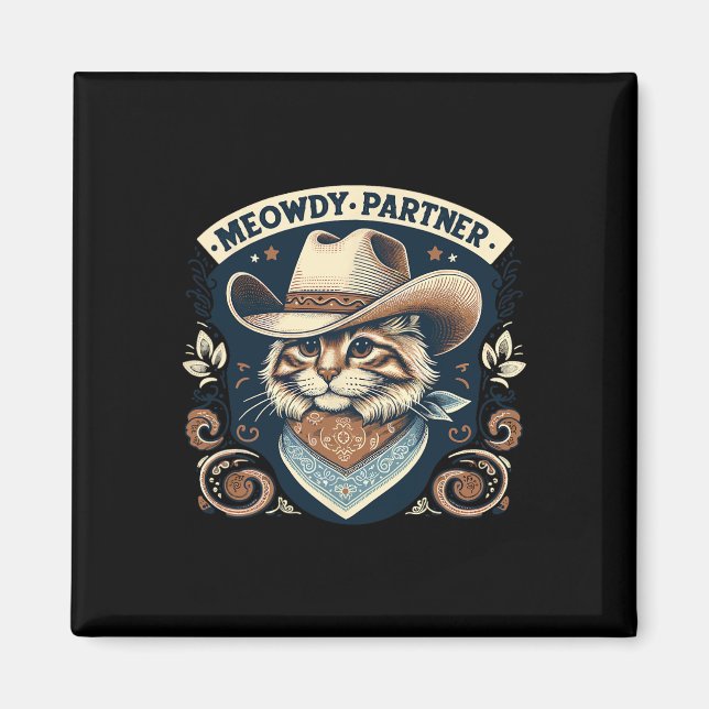 Meowdy Partner Cat Cowboy Hat Howdy Funny Land Magnet (Framsidan)