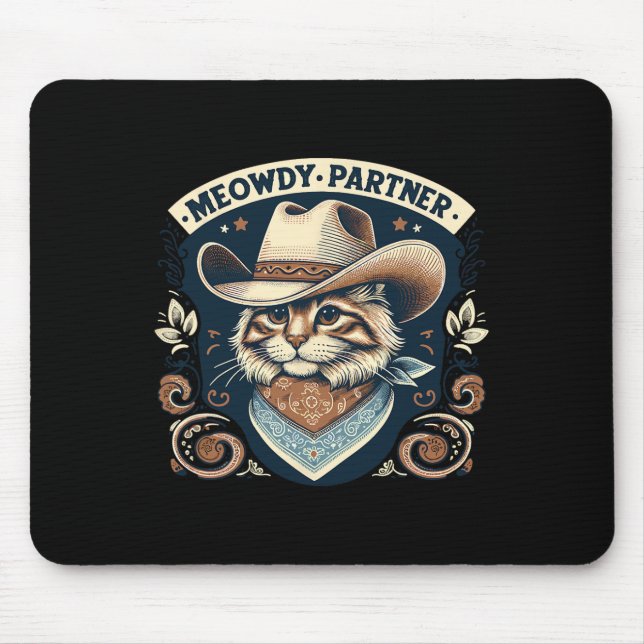Meowdy Partner Cat Cowboy Hat Howdy Funny Land Musmatta (Framsidan)