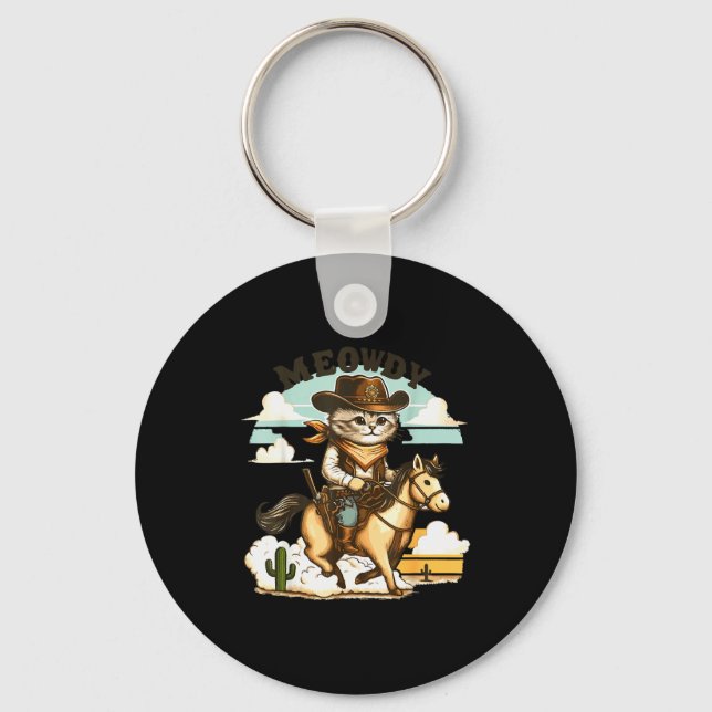 Meowdy Partner Cat Cowboy Horse Howdy Funny Countr Nyckelring (Framsida)