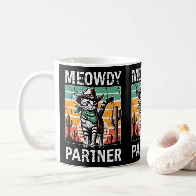 Meowdy Partner Cowboys Cat Owners Cat Mammor & Pap Kaffemugg (Med munk)