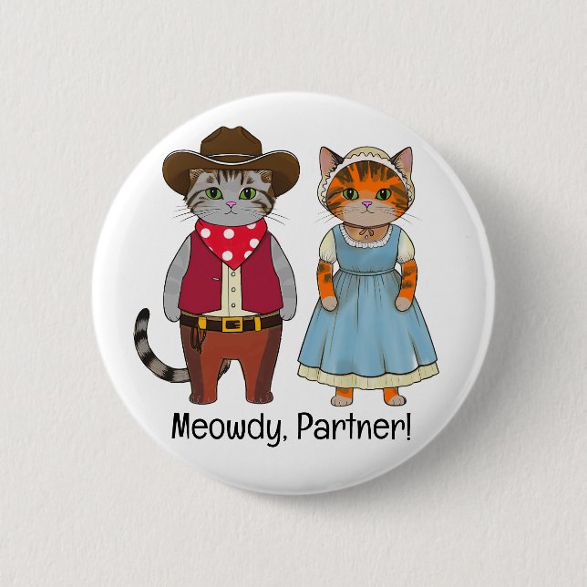 Meowdy Partner-katter i vilda western Knapp (Framsida)