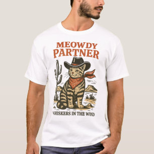 Meowdy Partner – Rolig Cowboy Katt Västerndesign T Shirt
