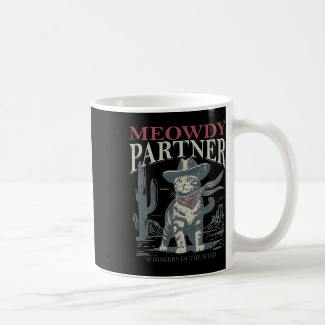 Meowdy Partner Whiskhos i Vinden Cat Cowboy Hat Kaffemugg (Höger)