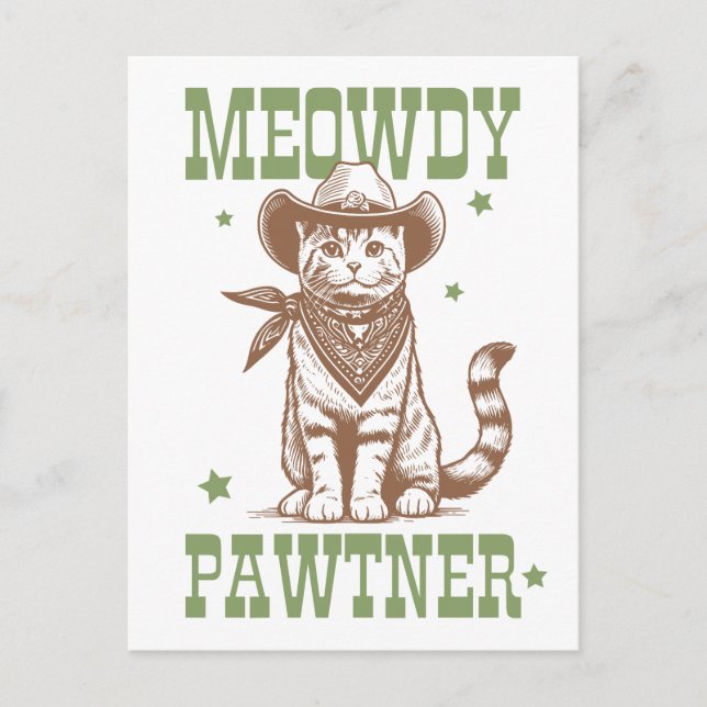 Meowdy Pawtner Cowboy Cat Vykort (Framsida)