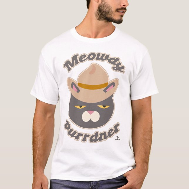 Meowdy Purrdner Cute Cowboy Hat Cat Slogan T Shirt (Framsida)
