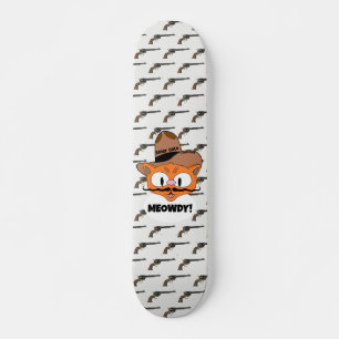 MEOWDY! Tecknad Mustache Cat Cowboy Gunslinger Mini Skateboard Bräda 18,5 Cm