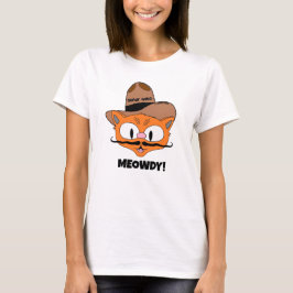 MEOWDY! Tecknad Mustasch Cowboy Katt T-Shirt