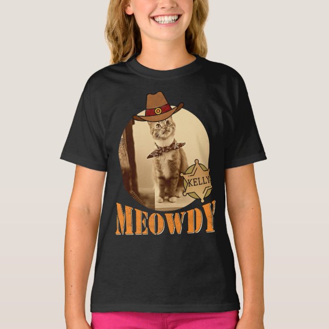 Meowdy Texan Cat Cowboy sheriff Personlig T Shirt (Framsida)