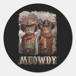 Meowdy Western Land Side Cat Hat Vintage Coola C Runt Klistermärke