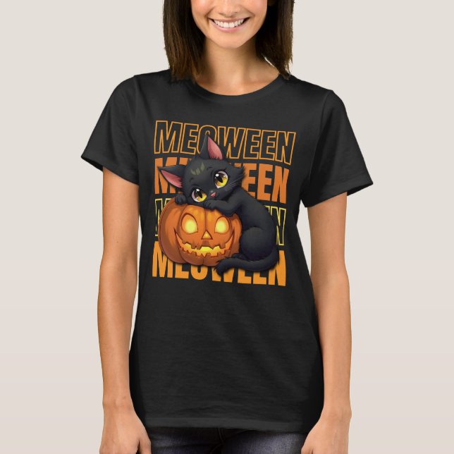 MEOWEEN - Cat Lovers Halloween T Shirt (Framsida)