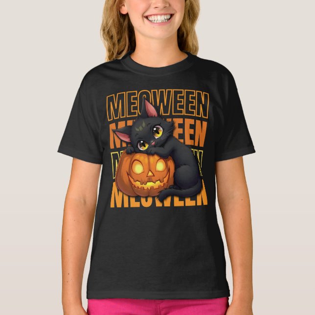 MEOWEEN - Cat Lovers Halloween T Shirt (Framsida)