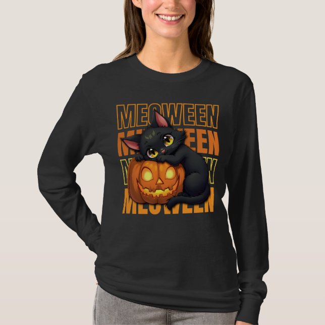 MEOWEEN - Cat Lovers Halloween T Shirt (Framsida)