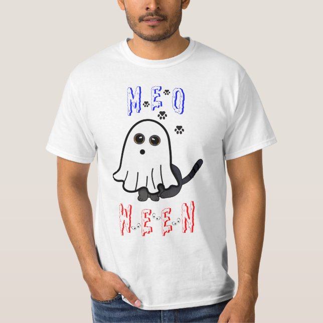Meoween Ghost Kitten 31 Cat USA oktober Halloween T Shirt (Framsida)