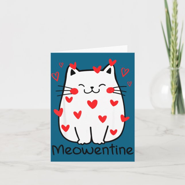 Meowentine Cute Cat Valentines Day Heart Meow Kitt Kort (Framsida)