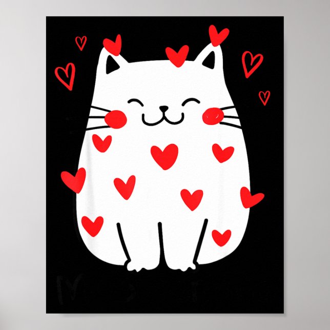 Meowentine Cute Cat Valentines Day Heart Meow Kitt Poster (Framsidan)