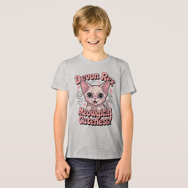 Meowgical Cuteness - Kawaii Devon Rex Cat T Shirt (Framsida Full)