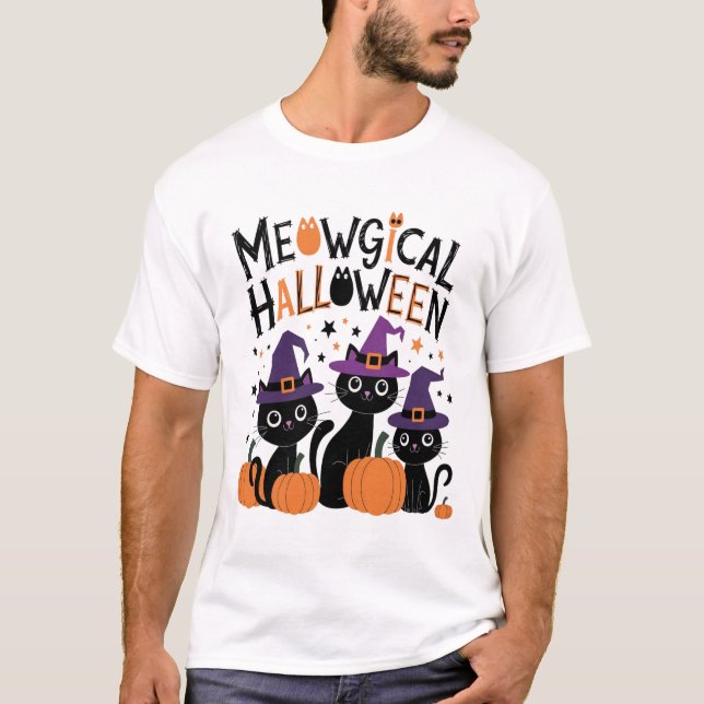 Meowgical Halloween - Cute Witch Cats to Enchant T Shirt (Framsida)