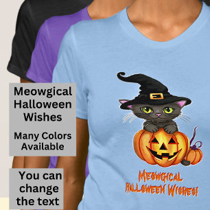 Meowgical Halloween Önskemål Cat Witch Hat Pumpkin T Shirt