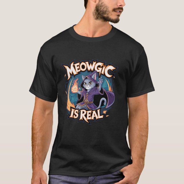 Meowgisk Katt Trollkarl Fantasy Stil Rolig Magi Ka T Shirt (Framsida)