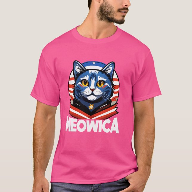 Meowica 4:e juli Cat Graphic American Flagga Amer T Shirt (Framsida)